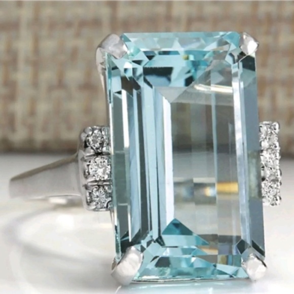 Luxury Big Stone Aquamarine Ring, CUTE RING, SHINY RING. - Picture 1 of 4